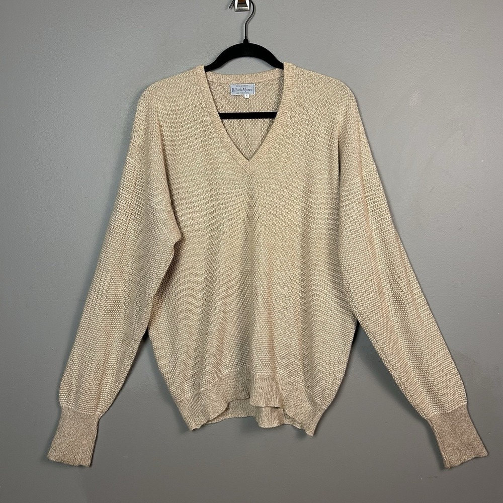 Vtg Bullock & Jones San Fransisco Mens Sz L 100% Cashmere Tan Sweater Scotland